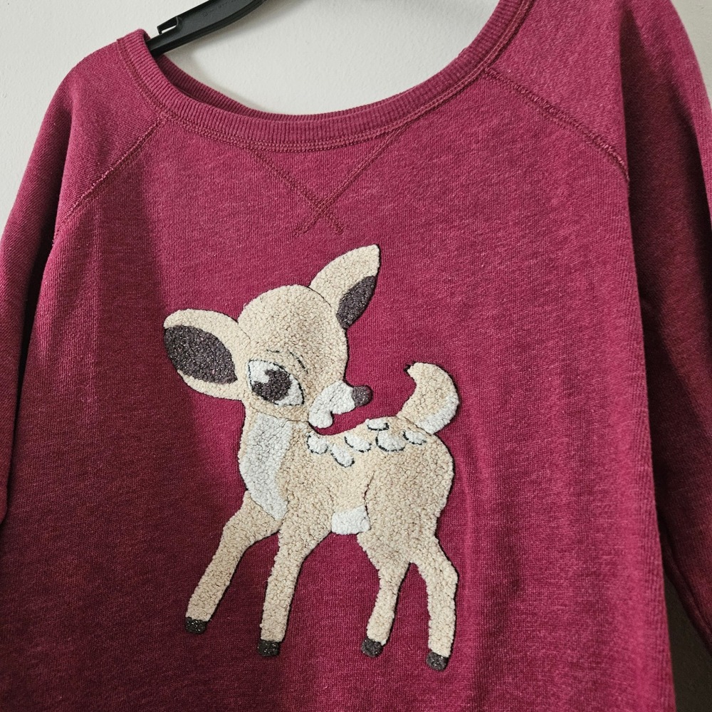 American Eagle Outfitters Fawn Deer Chenille Patch Sweatshirt Burgundy Small - Picture 2 of 4